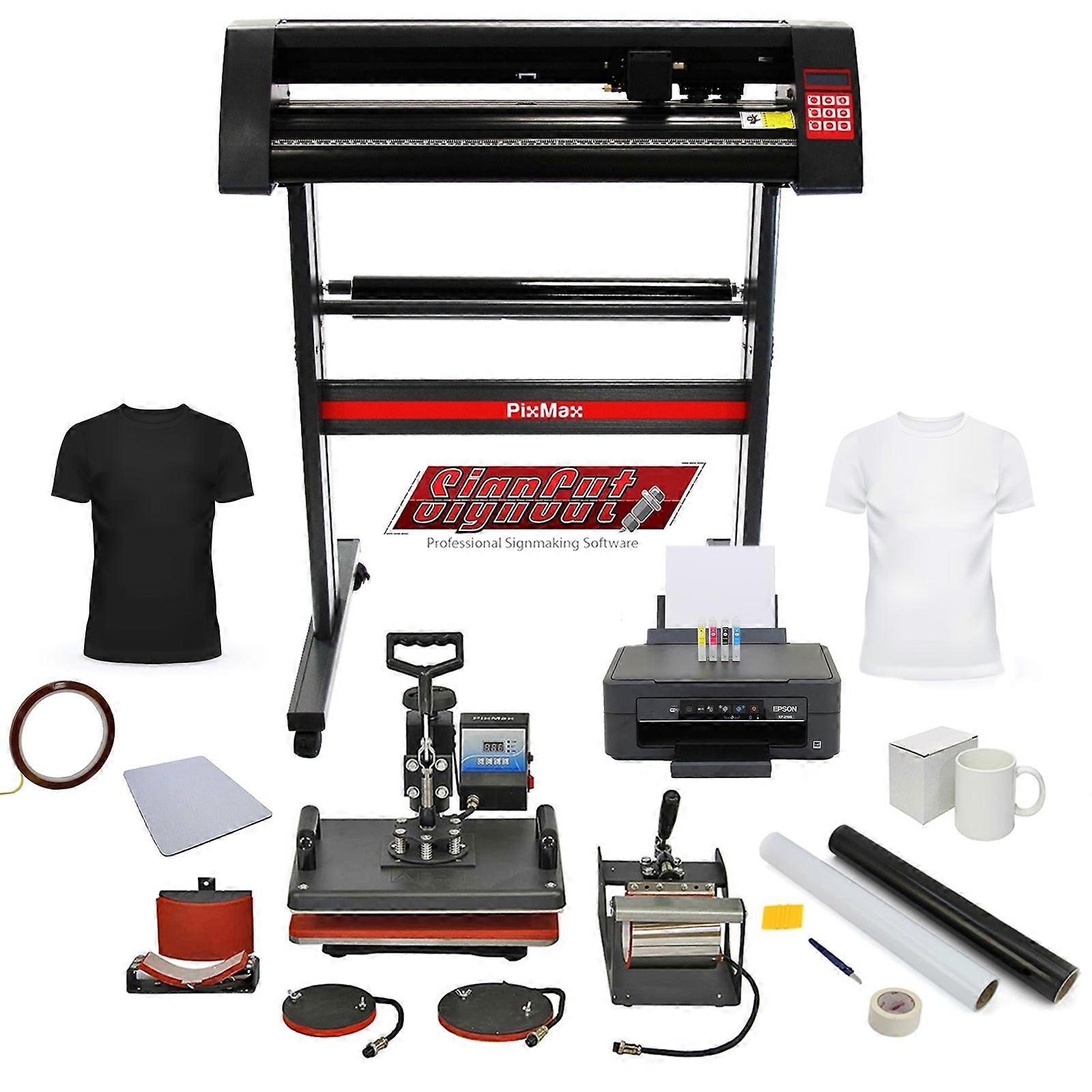 PixMax Graphics Bundle: 5 in 1 Heat Press Vinyl Cutter with Printer & Sublimation Cartridges