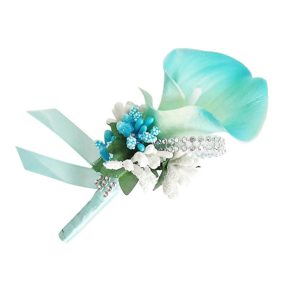 Elegant Blue Flower Brooch Pins with Rhinestone for Wedding Decoration and Special Occasions PU Material