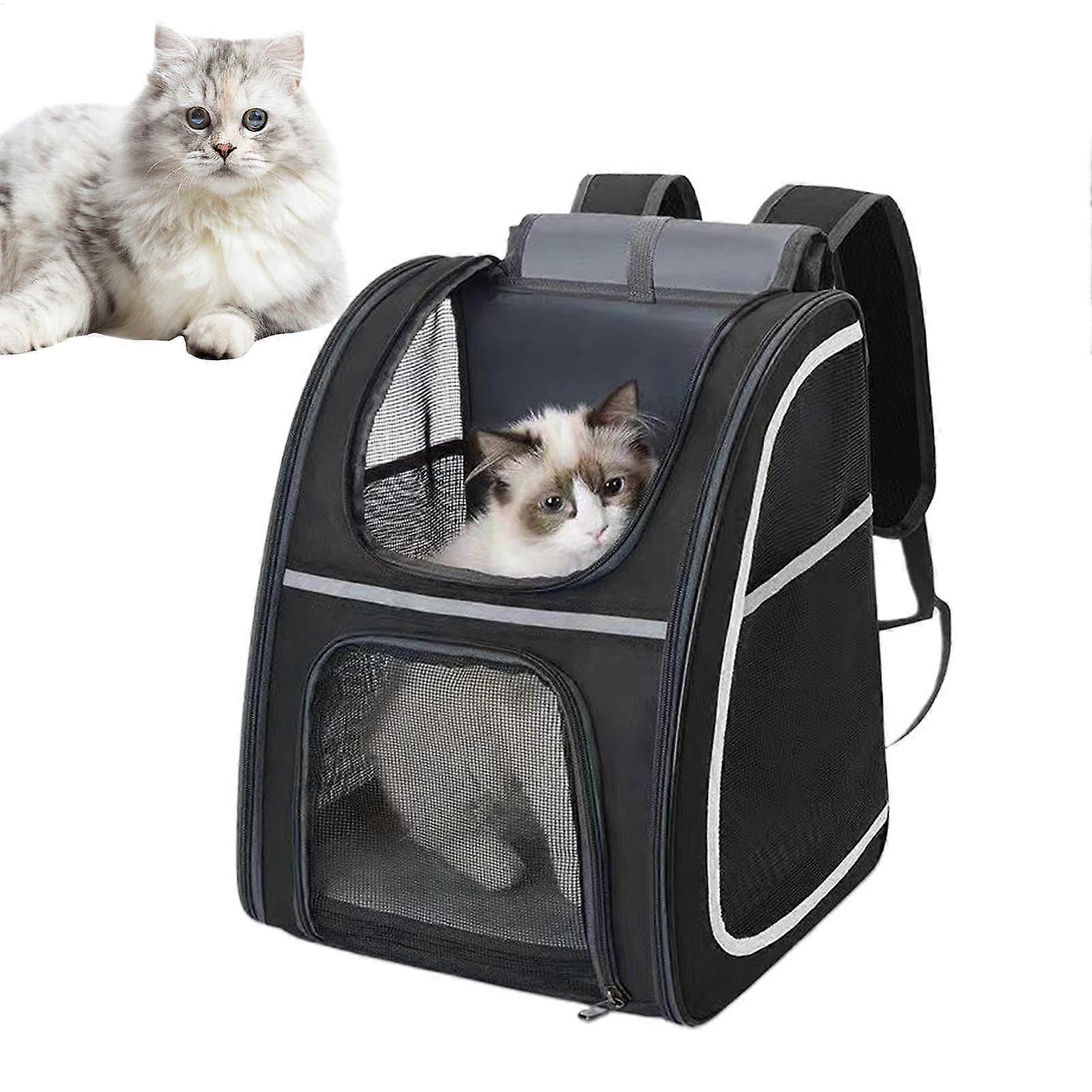 Katzentragerrucksack Soft Folding Puppy Backpack With Reflective Stripes Black Travel Carrier Storage Daypack For Kittens Snacks Toys