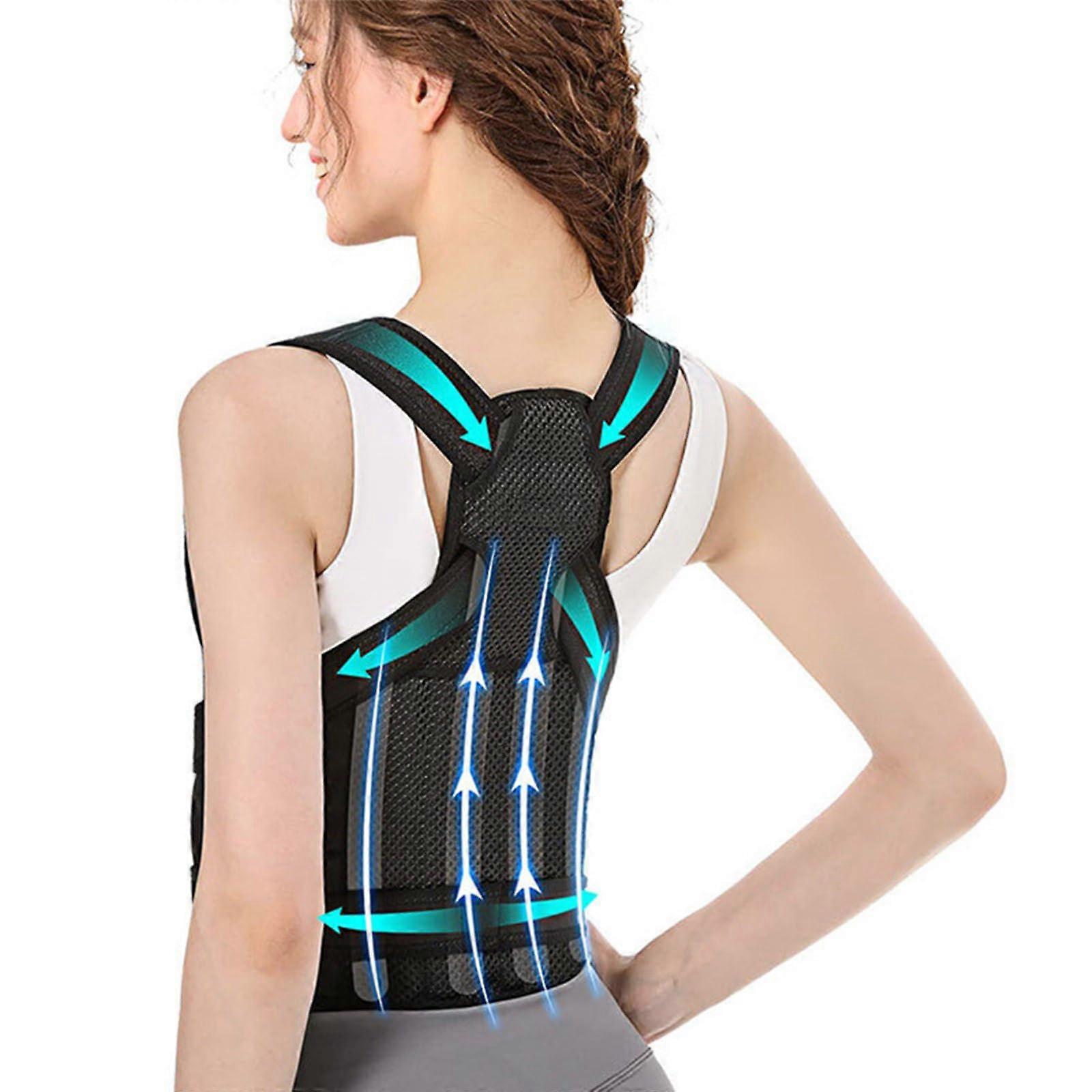Breathable Back Support Belt for Posture Alignment Adjustable Design Reduces Neck and Shoulder Strain Size M Black