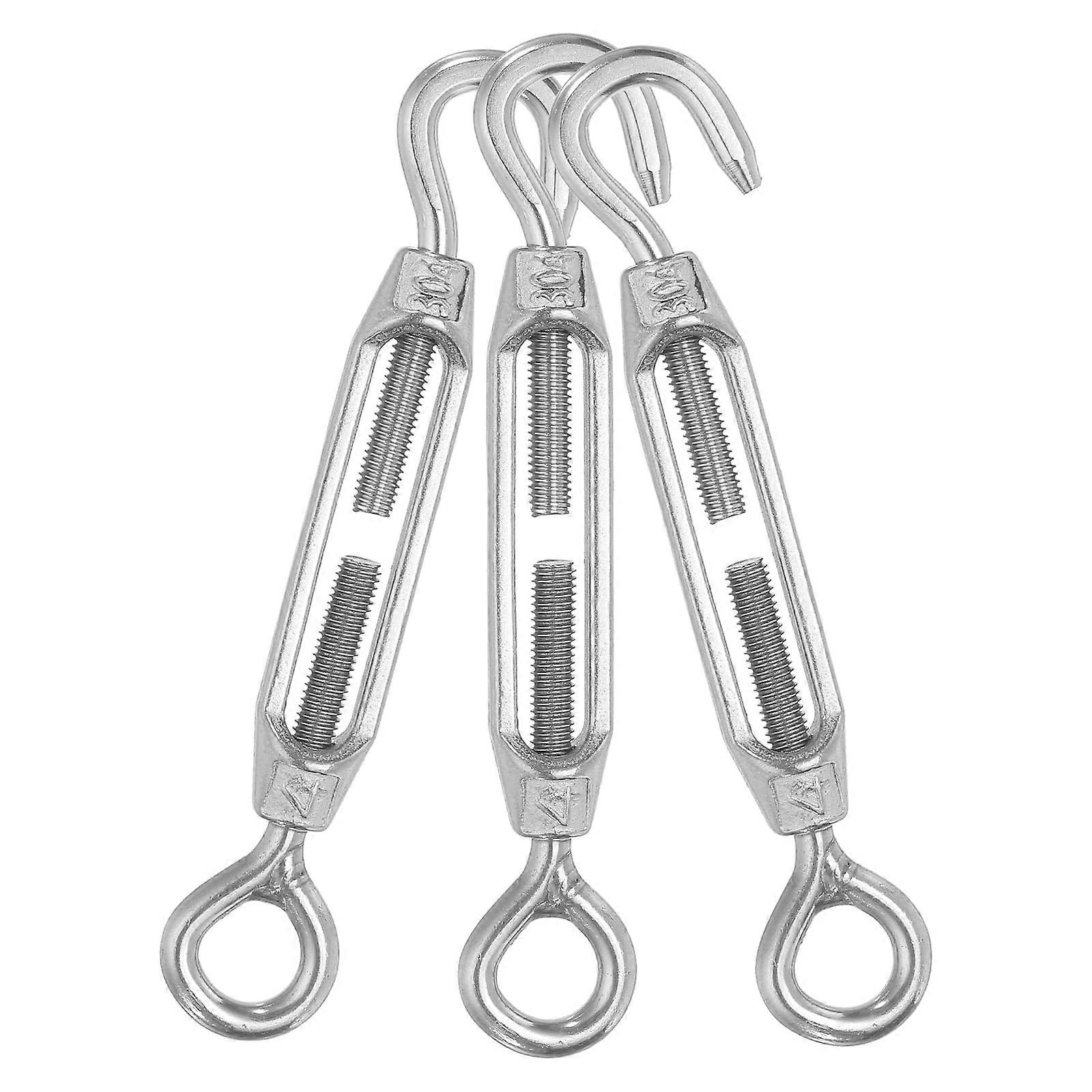 M4 Hook and Eye Turnbuckles for Rope Tension 304 Stainless Steel Turnbuckle Adjustable for Sun Shade Sail String Lights Hanging Pack of 3