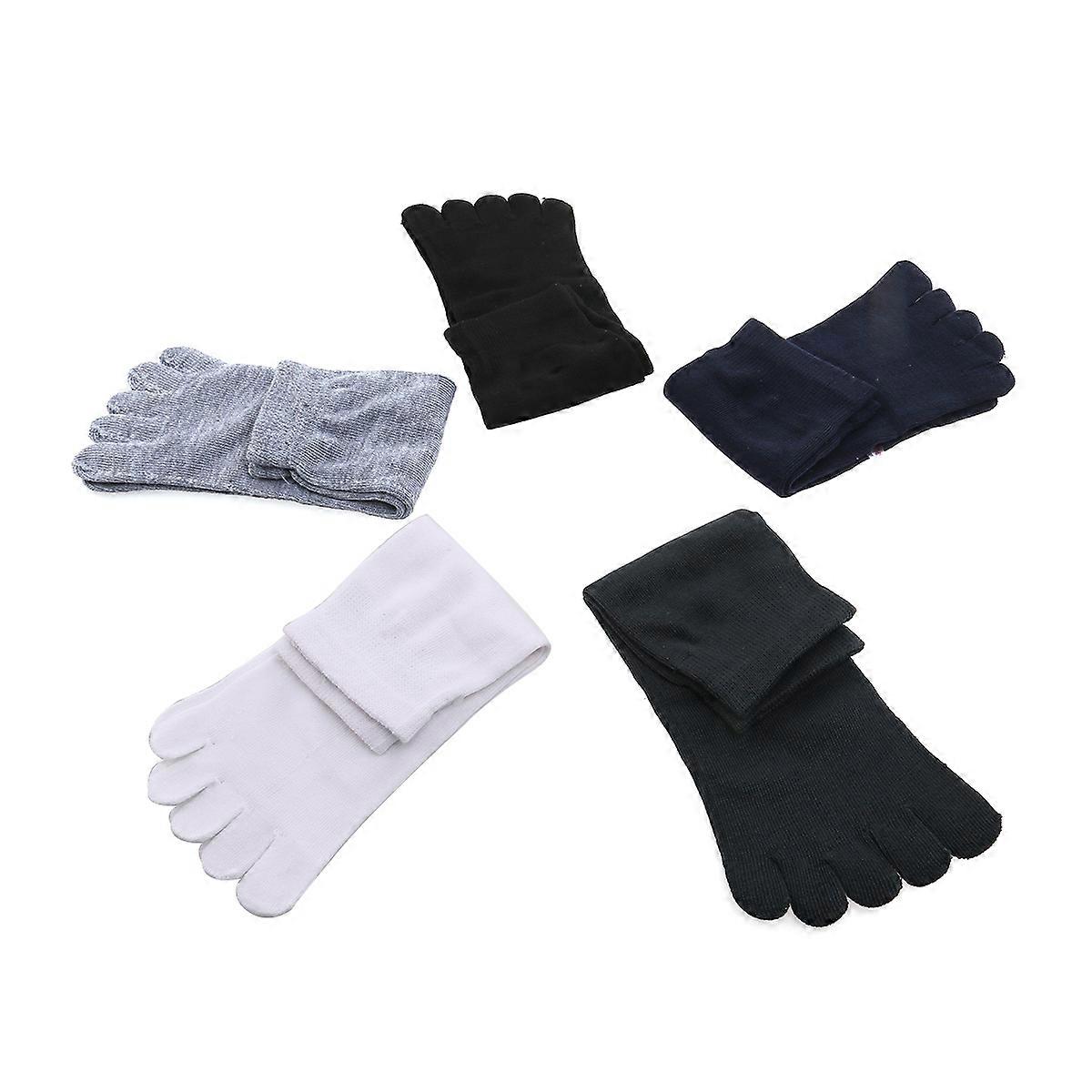 5 Pairs of Men's Comfortable Five Toed Separator Socks Foot Alignment Massager Socks in Black White Dark Blue Dark Grey and Light Grey