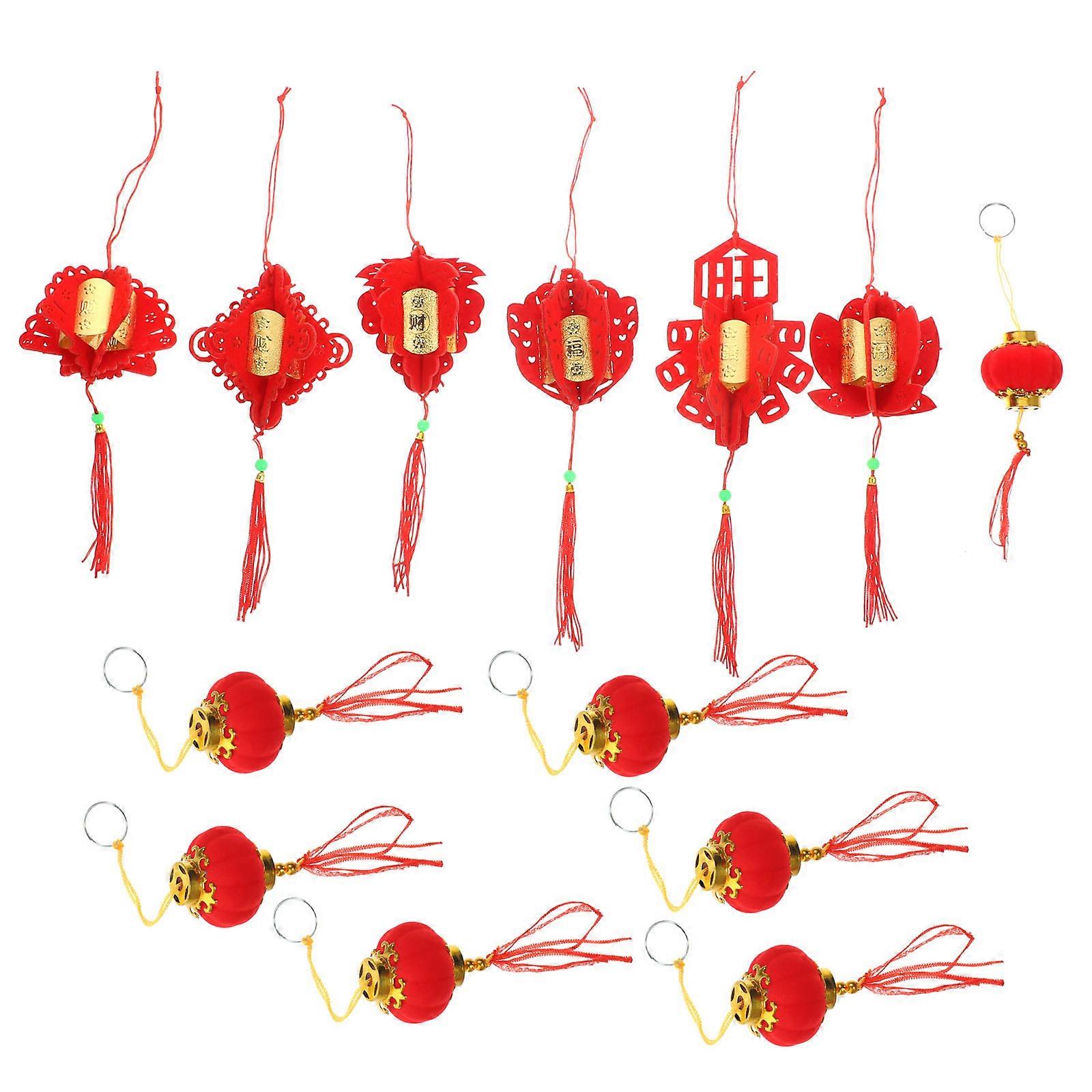 Red Chinese Style New Year Pendant Paper and Flocked Cloth Decor for Home 1 Set