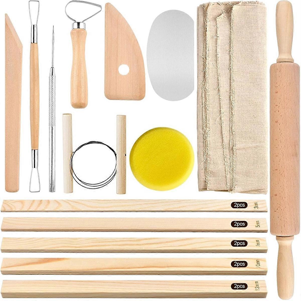 Pottery Tools Wood Rolling Pin, Pottery Tablecloth, Teaching Rolling Mud Stick Guide, for Manual Se