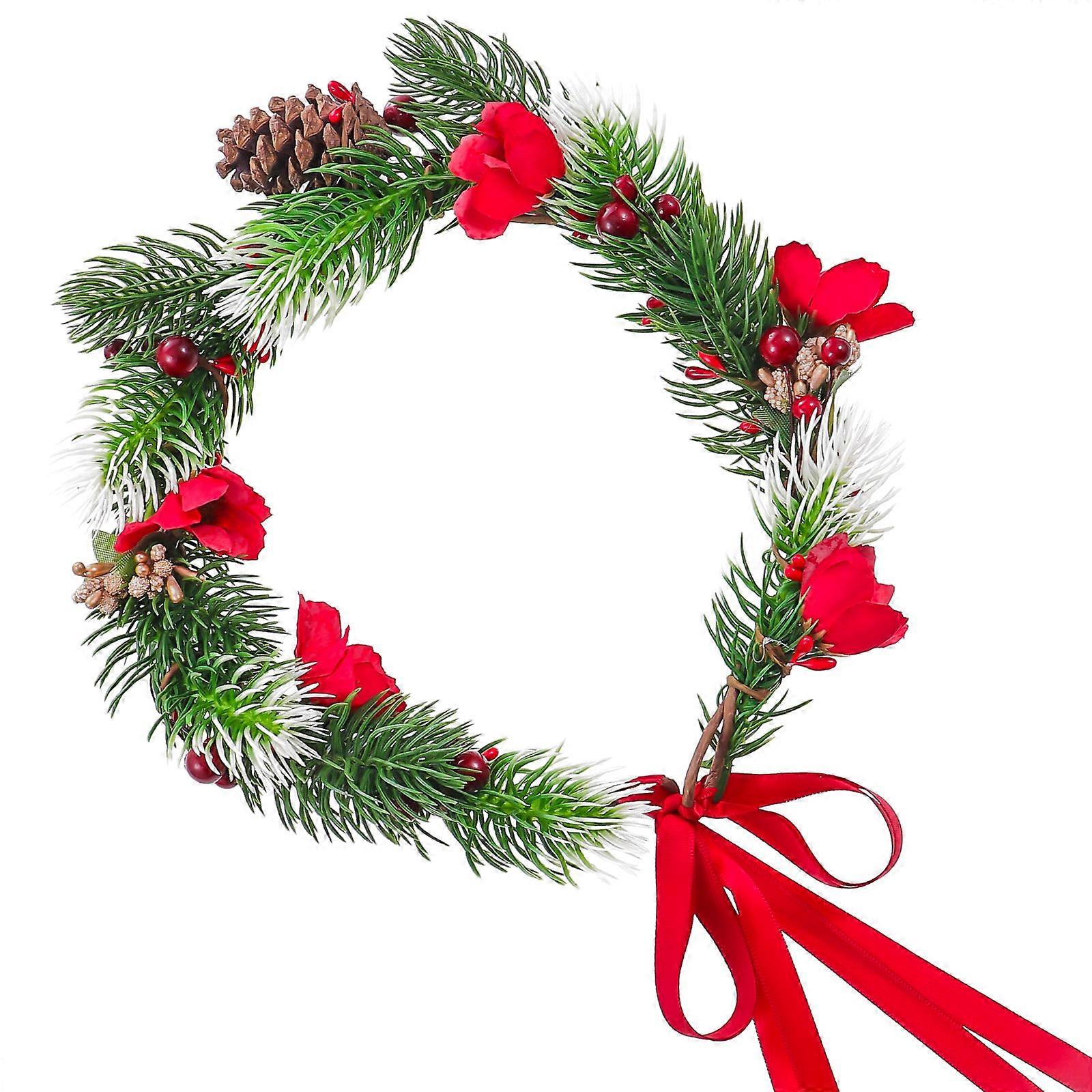 Christmas Wreath Garland for Decorating with Realistic Leaves Flowers and Pine Cones in Multi Color 7 Inches