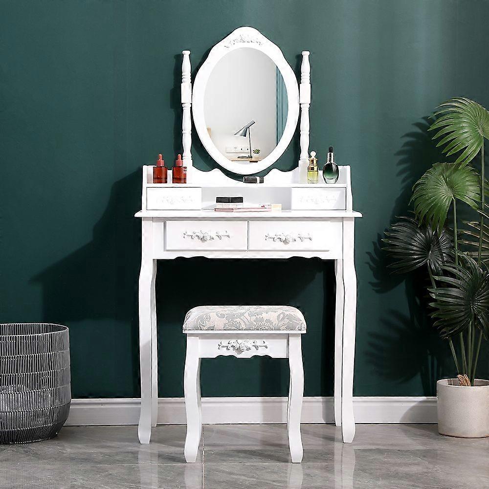 4 Drawers Dressing Table with Mirror & Stool Set