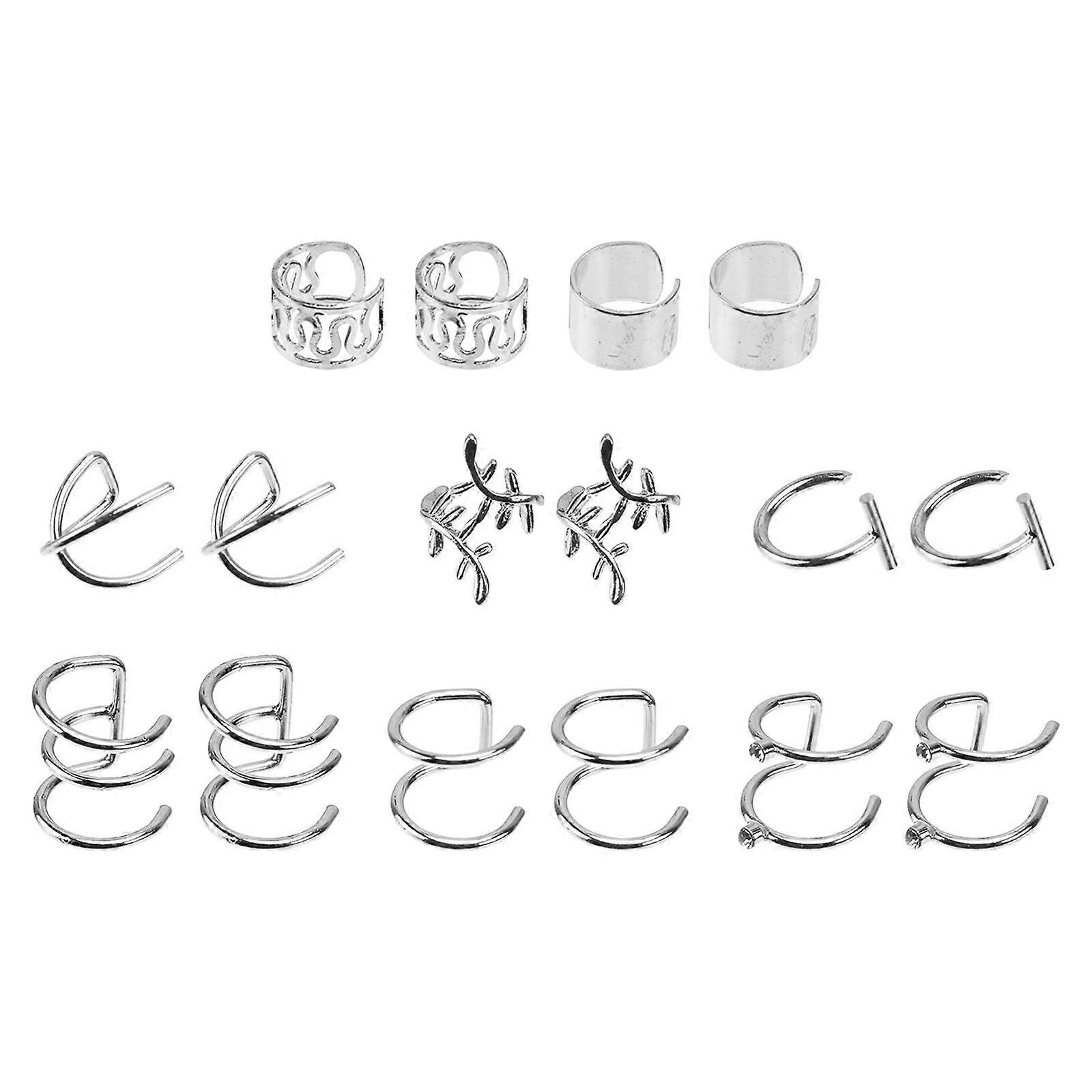 8 Pairs Creative Non-pierced Ear Clips for Decoration Made of Alloy in Silver Color Lightweight and