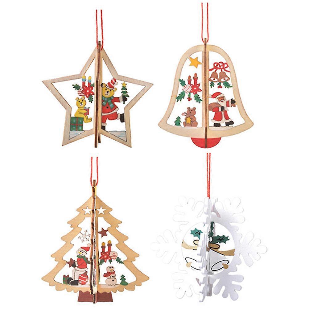 Decorative Christmas Tree Ornaments 4Pcs Charming Wood Pendants Designed For Creating A Cozy Celebration Atmosphere