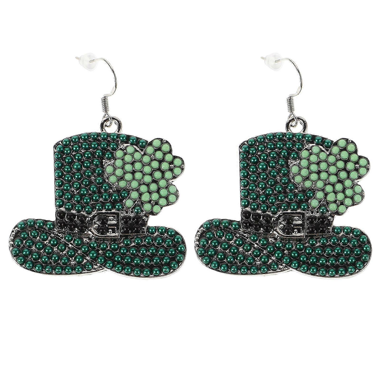 シャムロックイヤリングファッショナブルアクセサリーセントパトリックスデーレディースグリーンシルクハットダングルデザイン1ペア