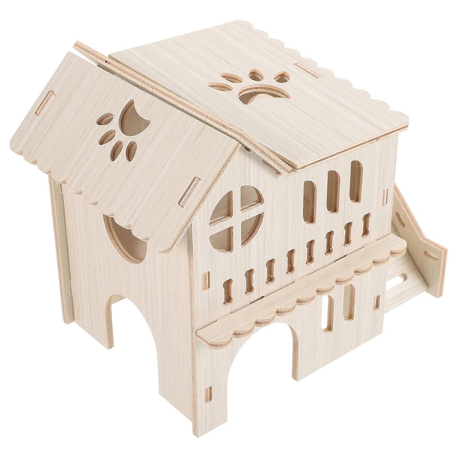 Wooden Hamster House for Playing Durable and Strong Safe Beige Color 6 x 4.5 x 5 inches