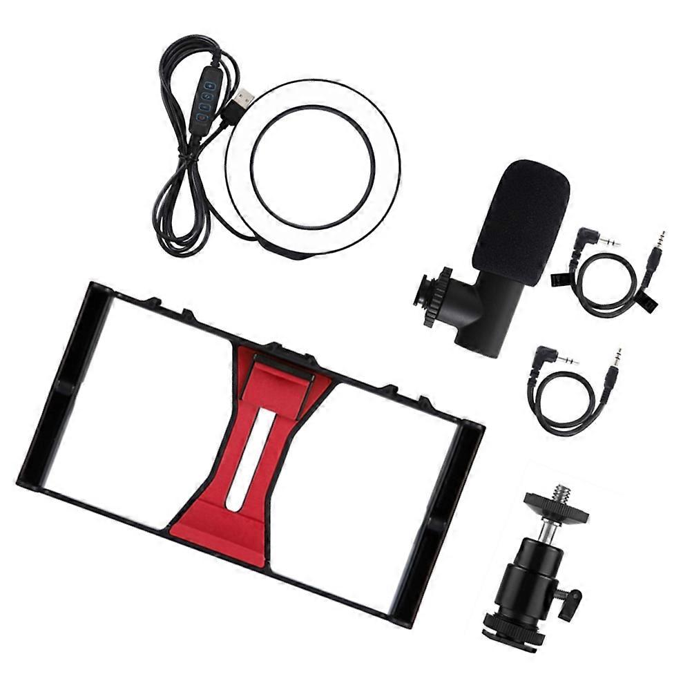 Live Streaming Kit With Microphone For Smartphone Photography Indoor And Outdoor 25x13cm Red Constant Current Set