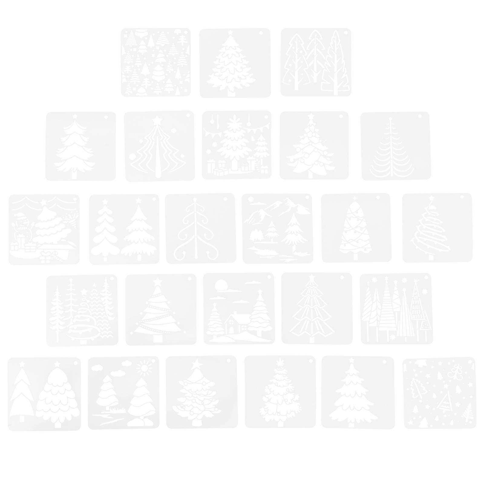 25pcs Reusable Christmas Tree Painting Stencils PET Material Spray Templates for DIY Crafts Holiday Decorations