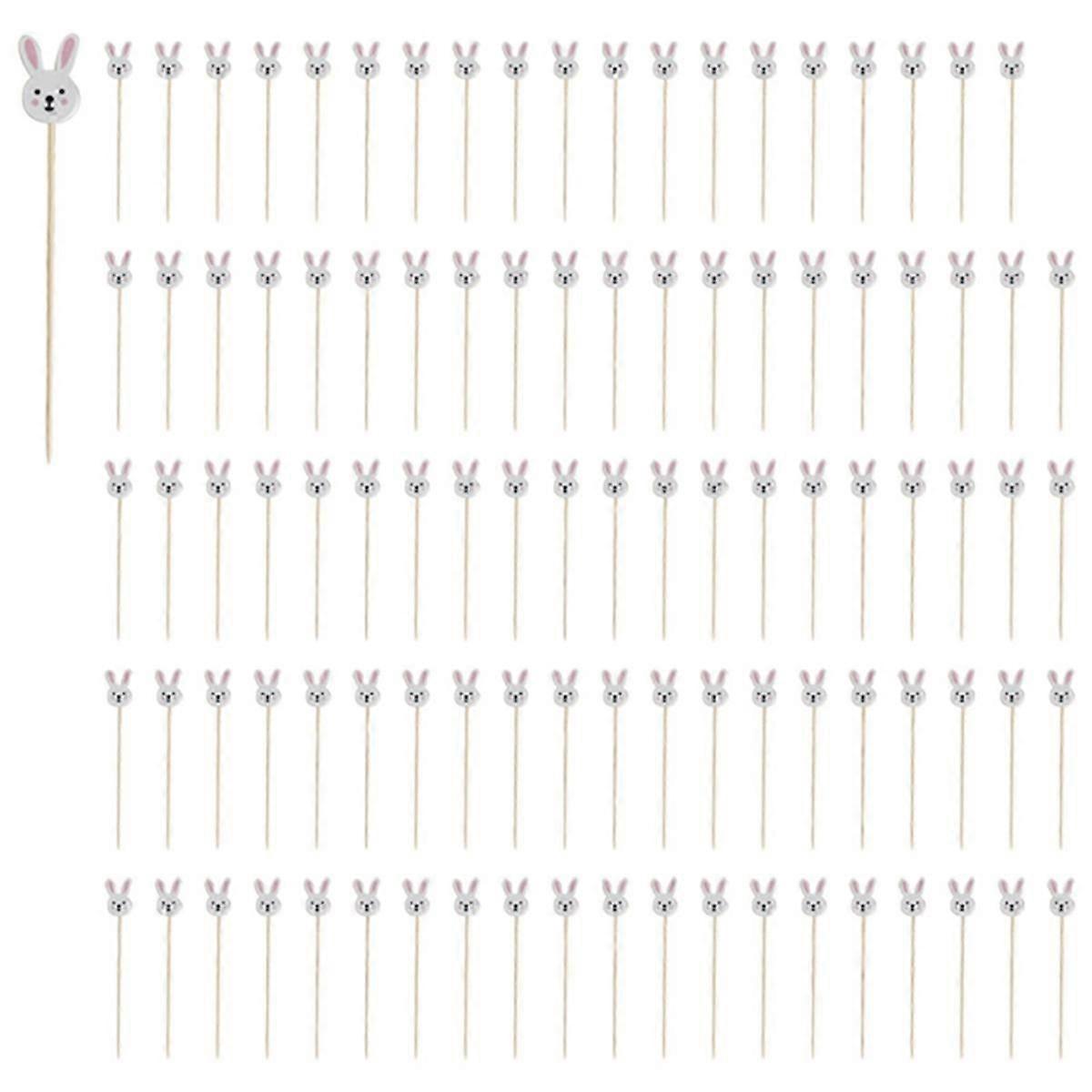 100Pcs Easter Disposable Bamboo Skewers Rabbit Easter Eggs Fruit Fork Food Picks Sandwich Buffet Stick Easter Decoration