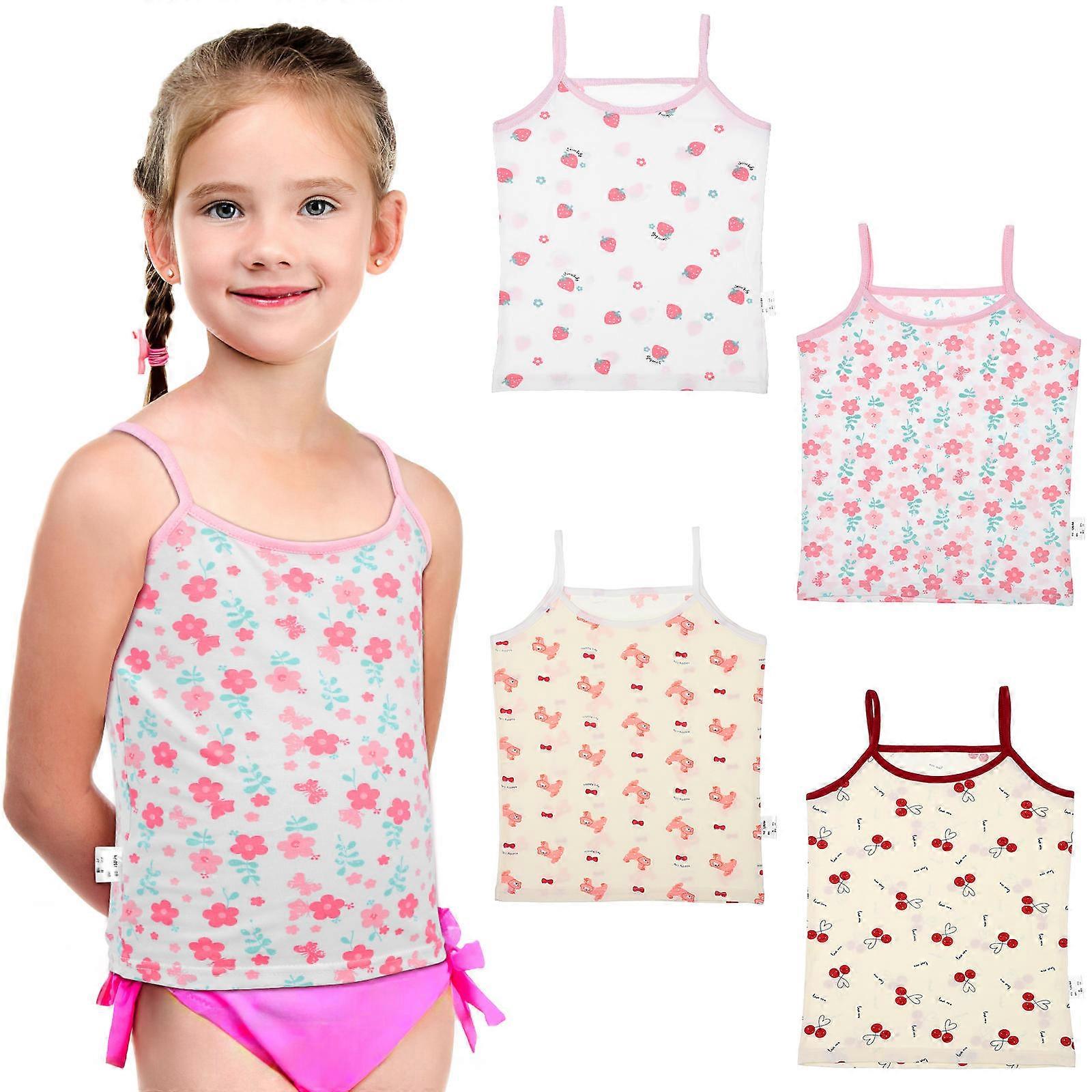 قمم Camisole للبنات 4 قطع قمم خزان لطيفة للأطفال الصغار استخدام متعدد الاستخدامات مظهر ألوان متنوعة