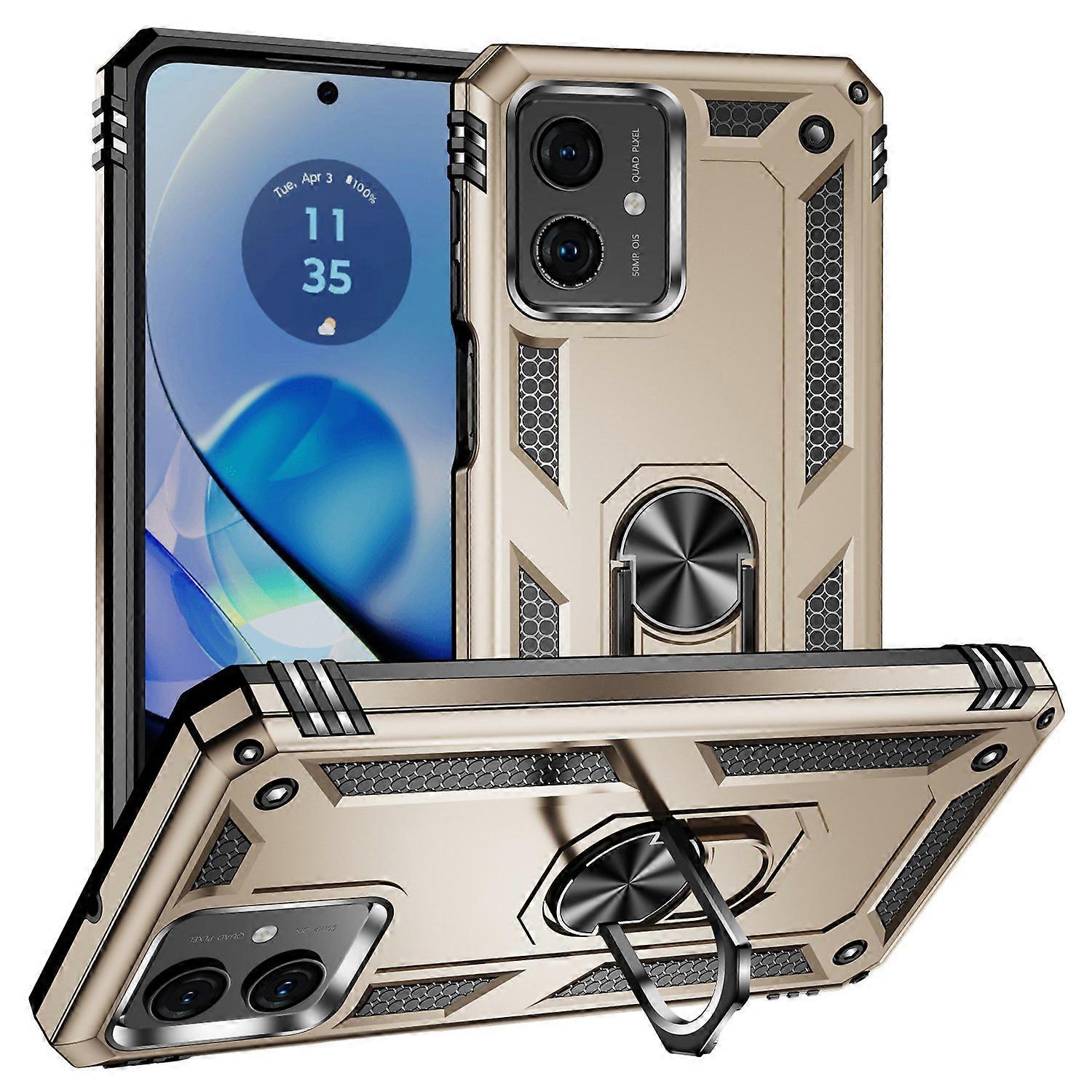 For Motorola Moto G54 5G Case Anti-scratch TPU+PC Ring Kickstand Phone Cover - Gold