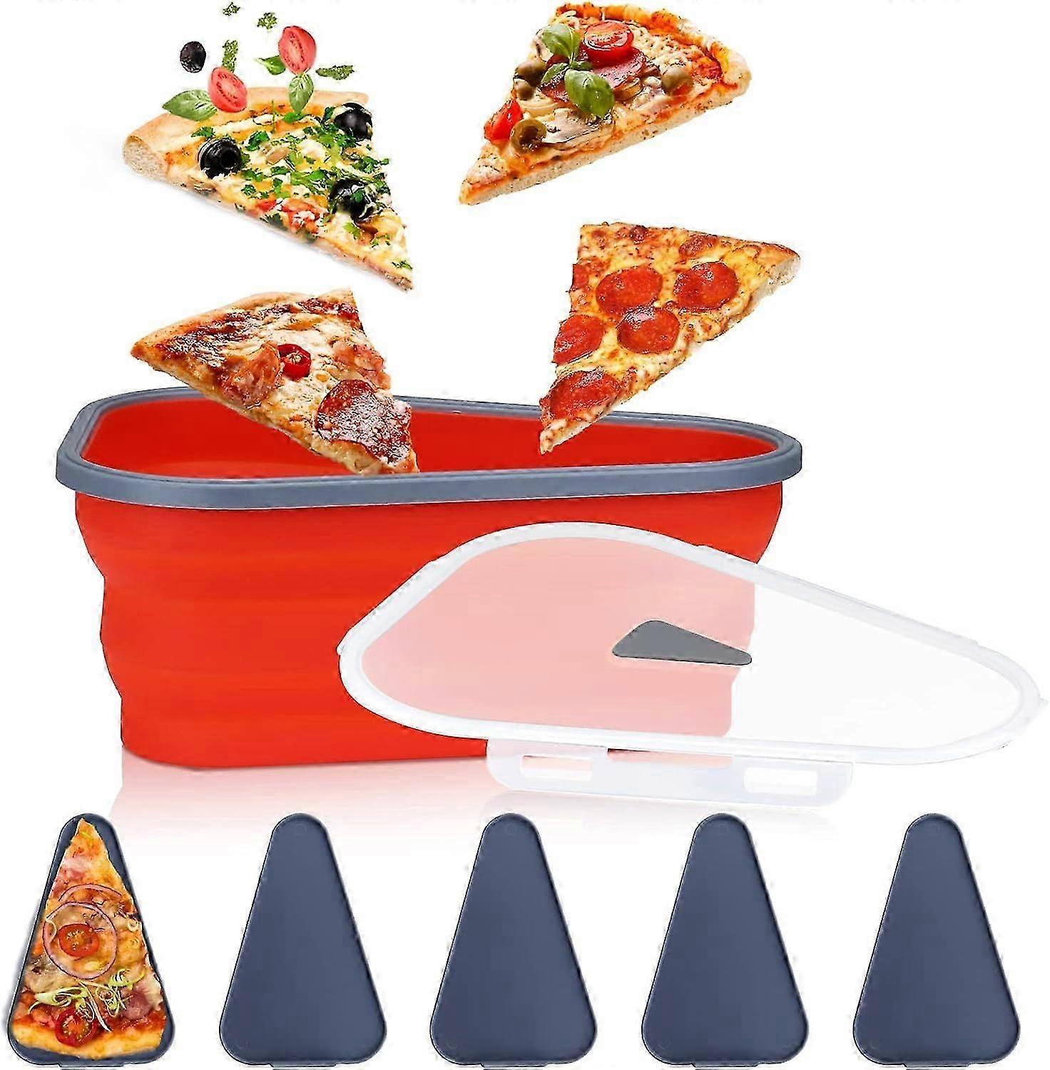 Pizza Storage Container Expandable, Pizza Container med 5 Microwavable serveringsbrett, Justerbar Pizza Slice Container, Gjenbrukbar Pizza Box å organisere S