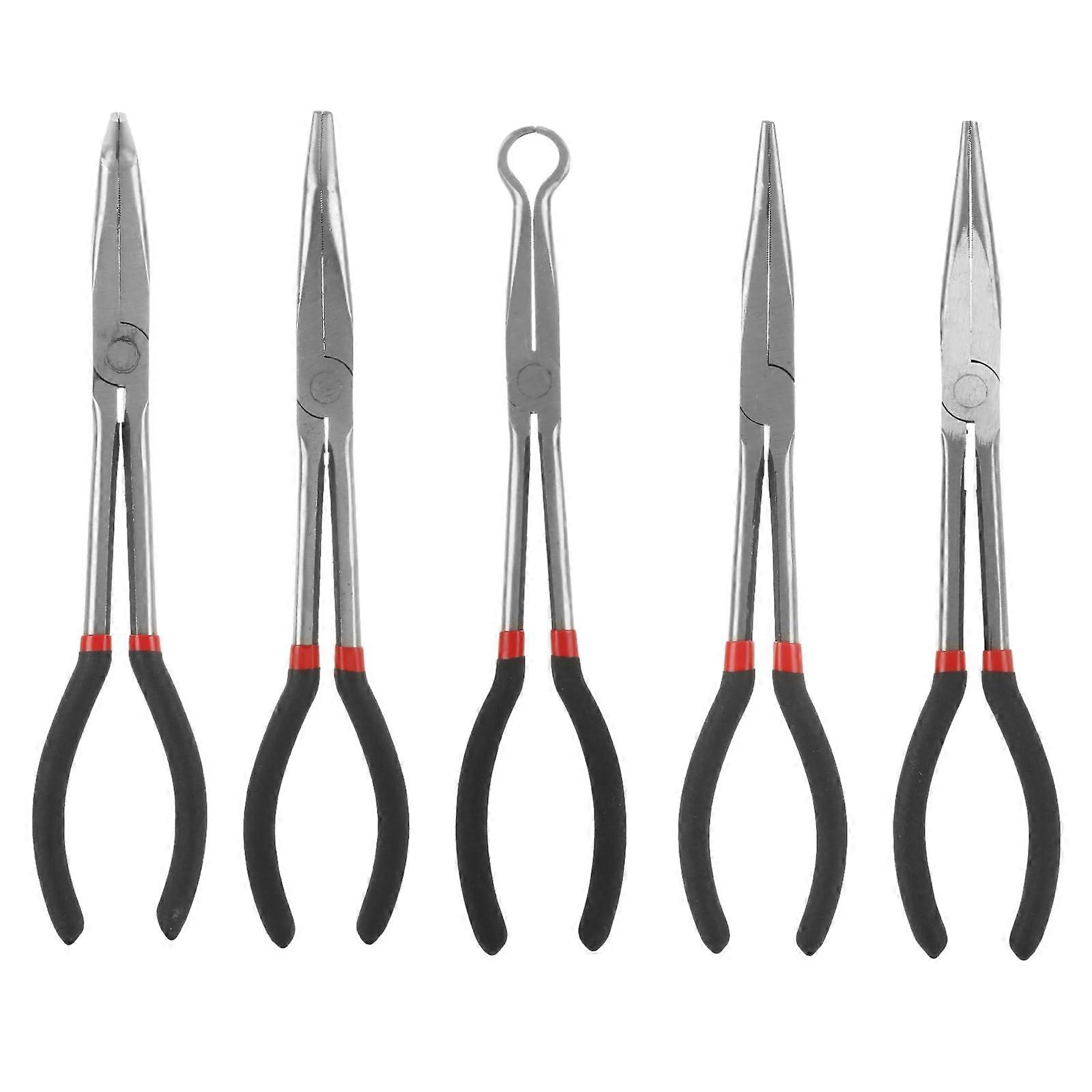 5 In 1 Needle Nose Pliers Set, 11 Inch, Spark Plug Removal Tool, Curved Needle Point, 90/45/25 Degree Long Nose Pliers