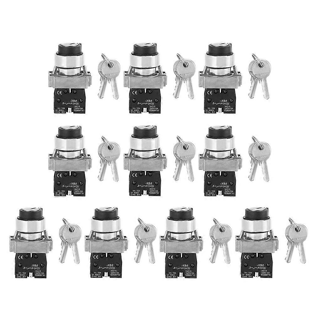 10 Pcs BERM Self-Locking Normally Open Key Switch Hardware Supplies BEMXB210y 21 240V