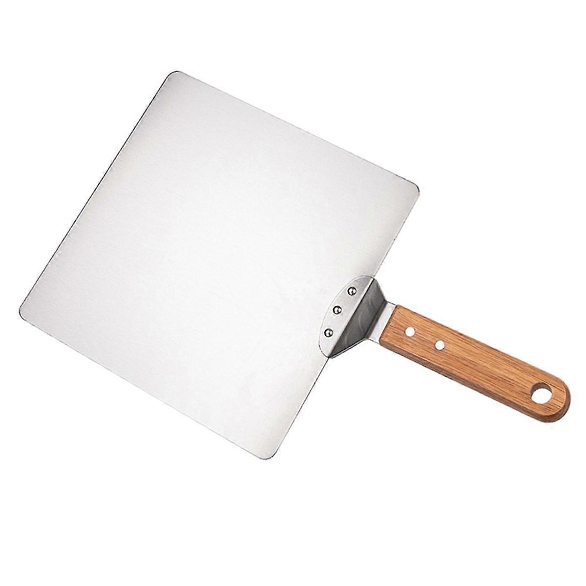 Stainless Steel Pizza Shovel Pizza Oven Accessories Portable Multi-Function Heat- Wooden Handle Square Shovel