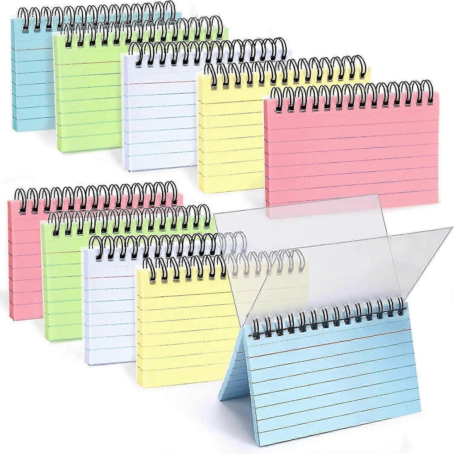10Pcs Spiral Bound Index Cards, 500 Sheets 3 x 5 Inches Ruled Index Cards Tear-Off Learning Card (5 Color)