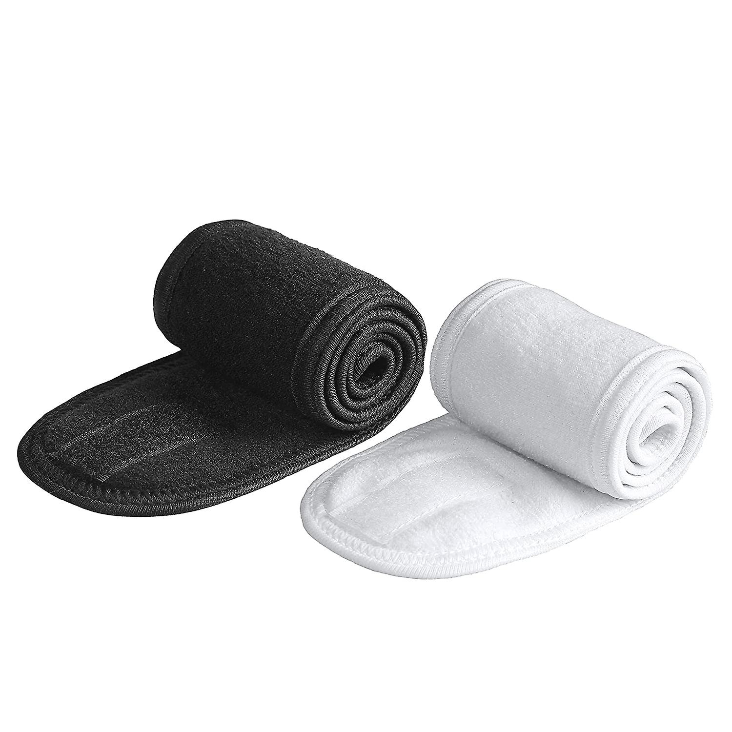 2 حزمة ماكياج عصابة رأس، الترا لينة قابل للتعديل سبا الوجه عصابات الرأس تيري القماش تمتد ماكياج التفاف لغسل الوجه، دش، قناع الوجه، اليوغا (أسود