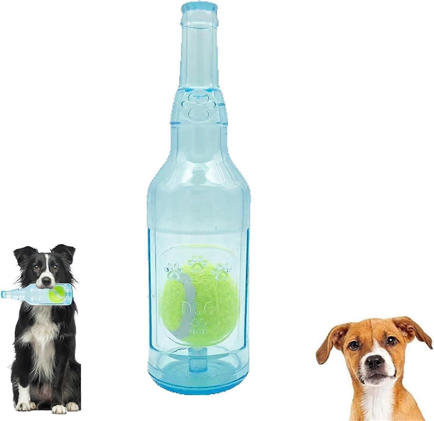Pet Chew Beer Bottle Dog Toy, Durable Waterproof Squeaky Fetch Toy with Tennis Ball for Small & Medium Dogs
