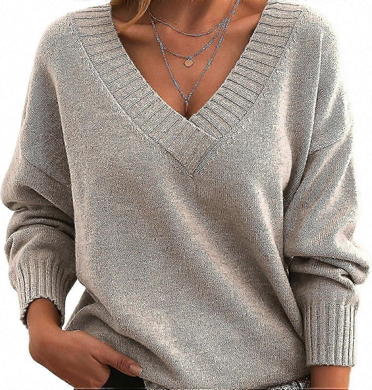Pull en tricot à col en V pour femmes Lâche Décontracté Sexy À la mode Polyvalent