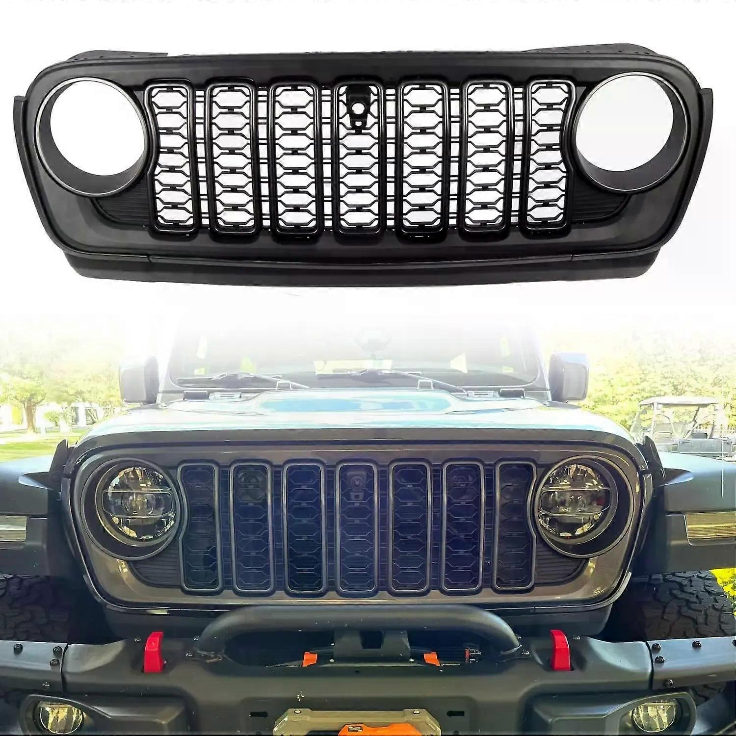 Front Grille Grid Grill Guard With Camera Hole for Jeep Wrangler JL 18-24 Gladiator ABS Matte Blackout 20th Anniversary Style