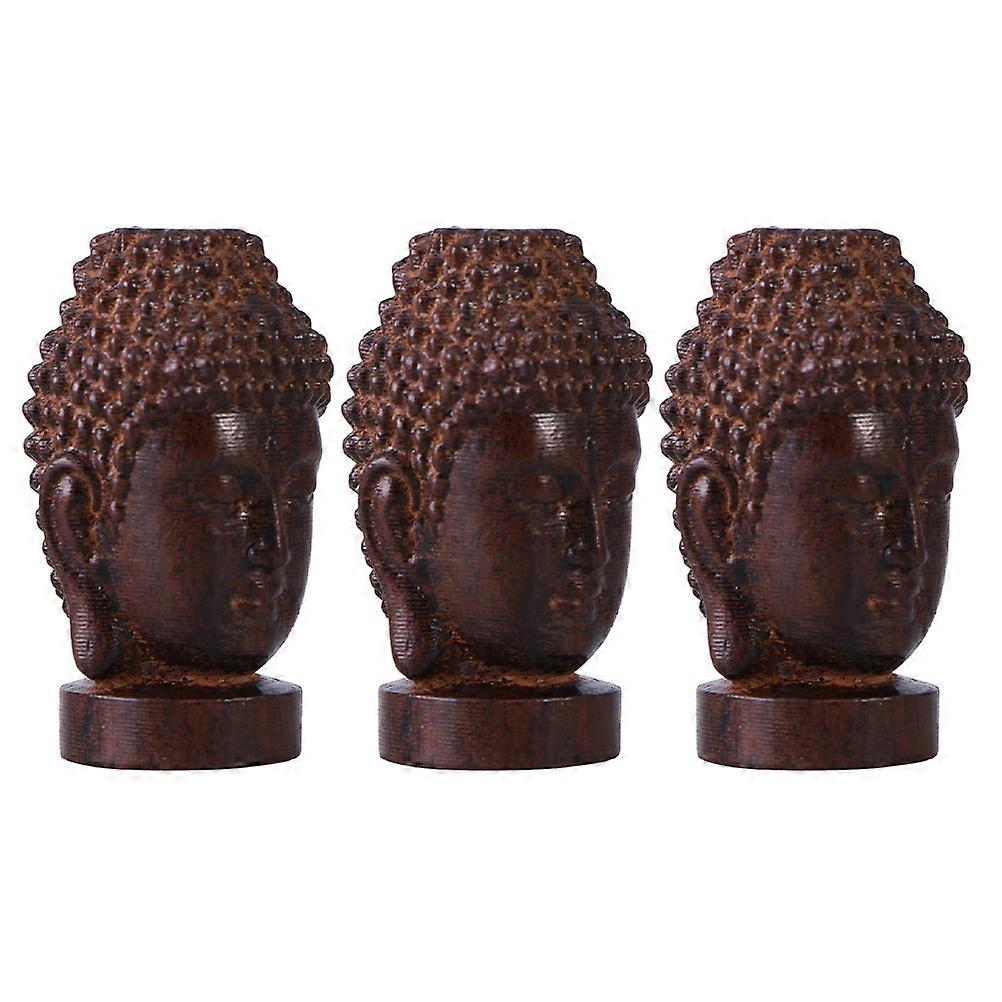 Buddha Head Wood Statue for Decoration 6Pcs Figurine Set