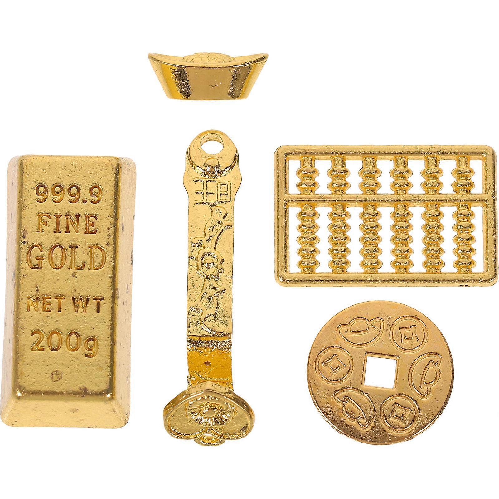 Miniature Ingot Plastic Craft for Desktop Decoration 5Sets Golden