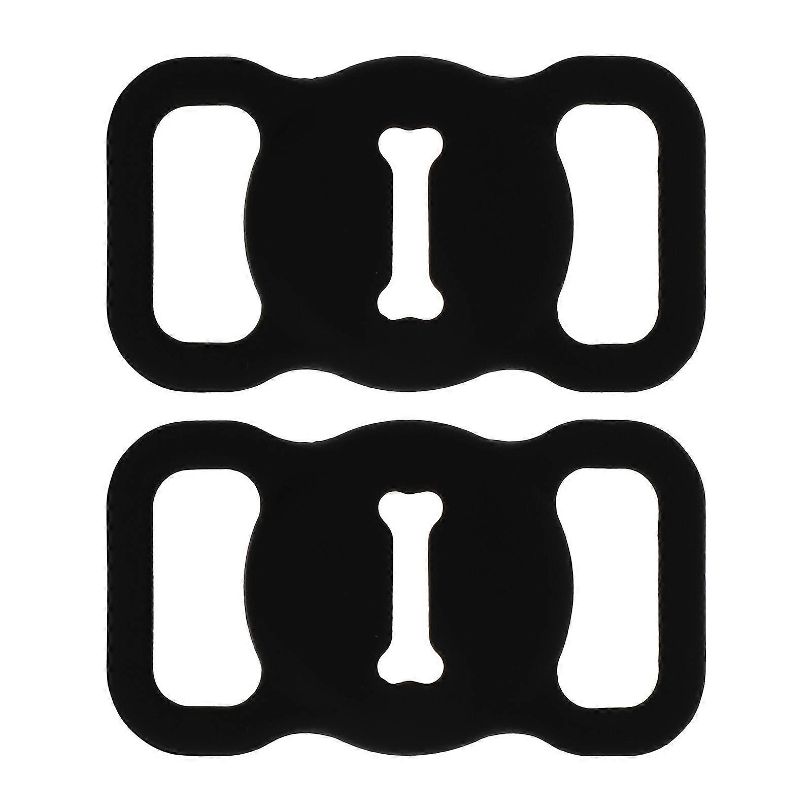 Collar Holder Protective Case Pet Collar Keychain Locator Bone-Shaped Hollow Design Silicone Black with Dustproof 2Pcs