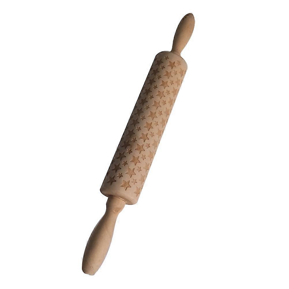 Baking Rolling Pin 2Pcs Light Brown Wooden For Professional Bakers With Beautiful Five-Pointed Star Pattern 35X4.5X4.5Cm