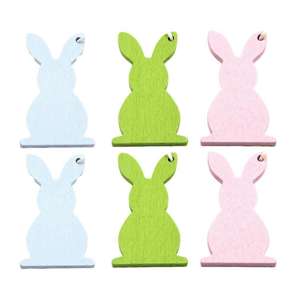 Easter Wooden Ornaments for DIY Craft with 54Pcs Colorful Rabbit Hanging