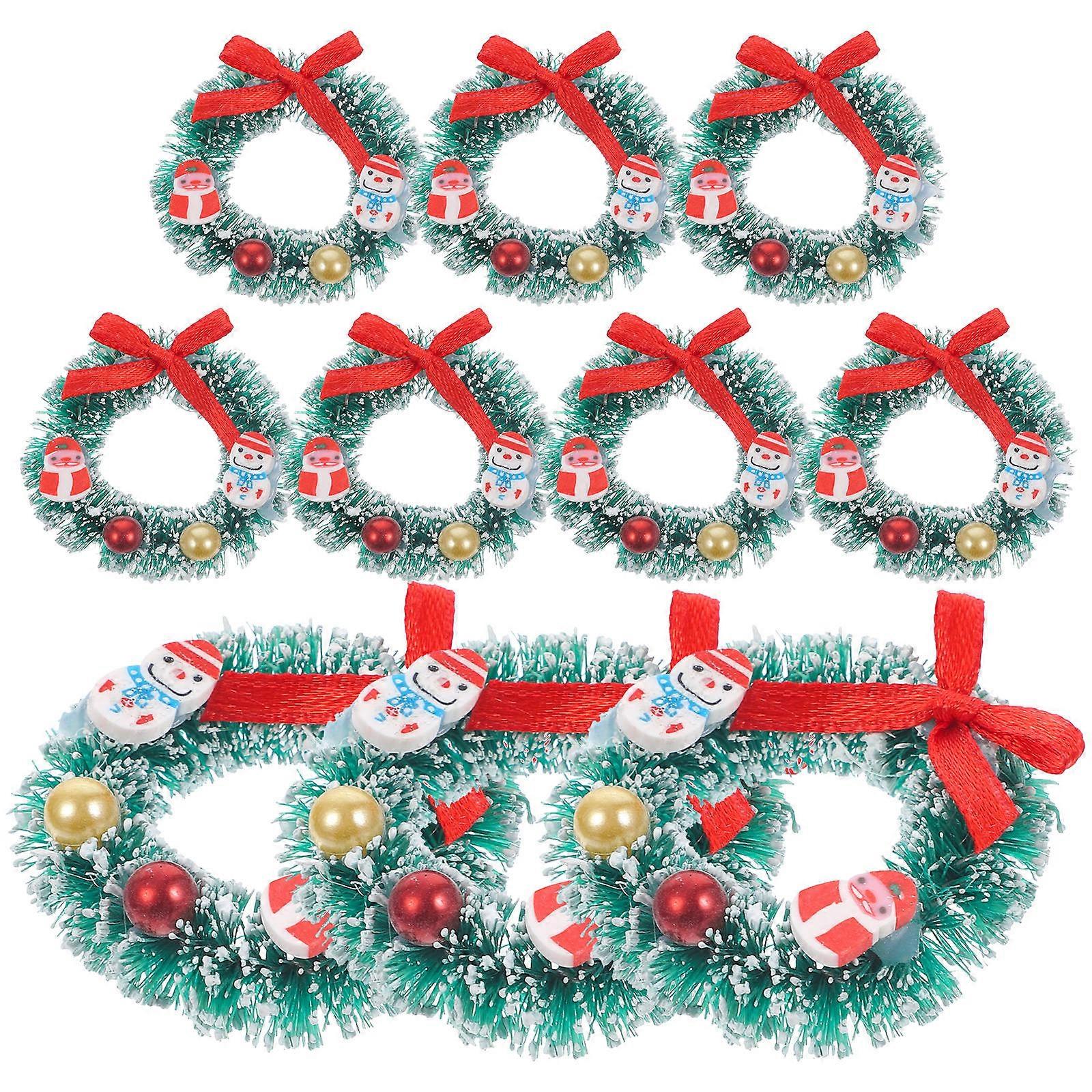 Miniature Wreath Christmas Figurine Decorations For Home Users In Multi Color For Festive Winter Decor 10Pcs