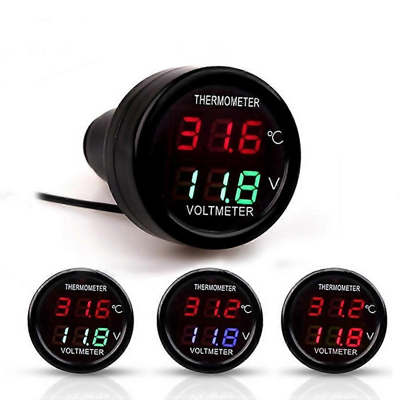 For New 2 In 1 Universal Car Digital Voltage Meter Temperature Meter Random Color Delivery