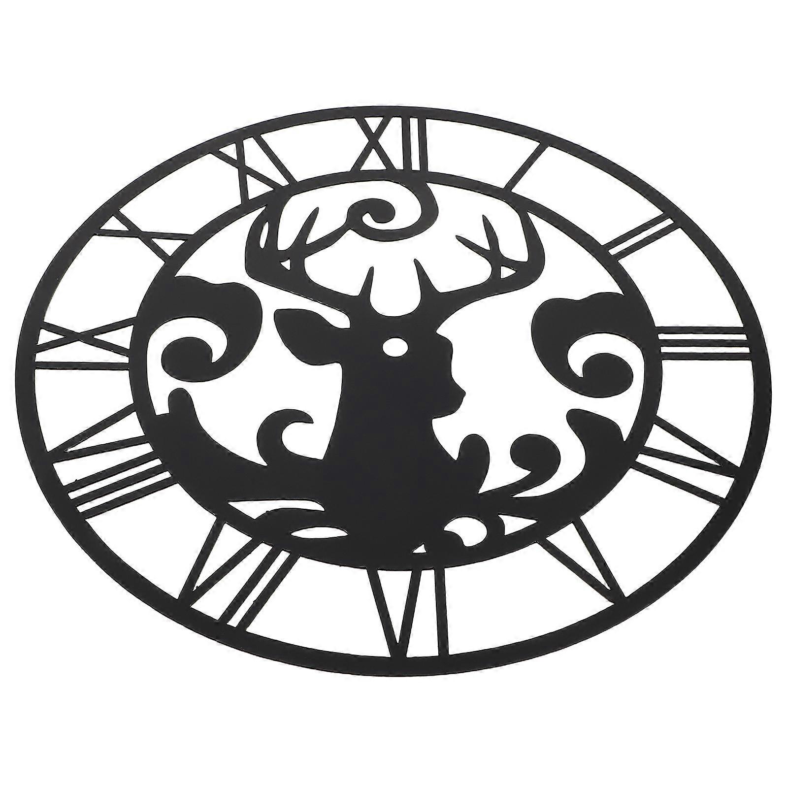 Black Acrylic Mirror Clock Face Sticker with Deer Design 4Pcs