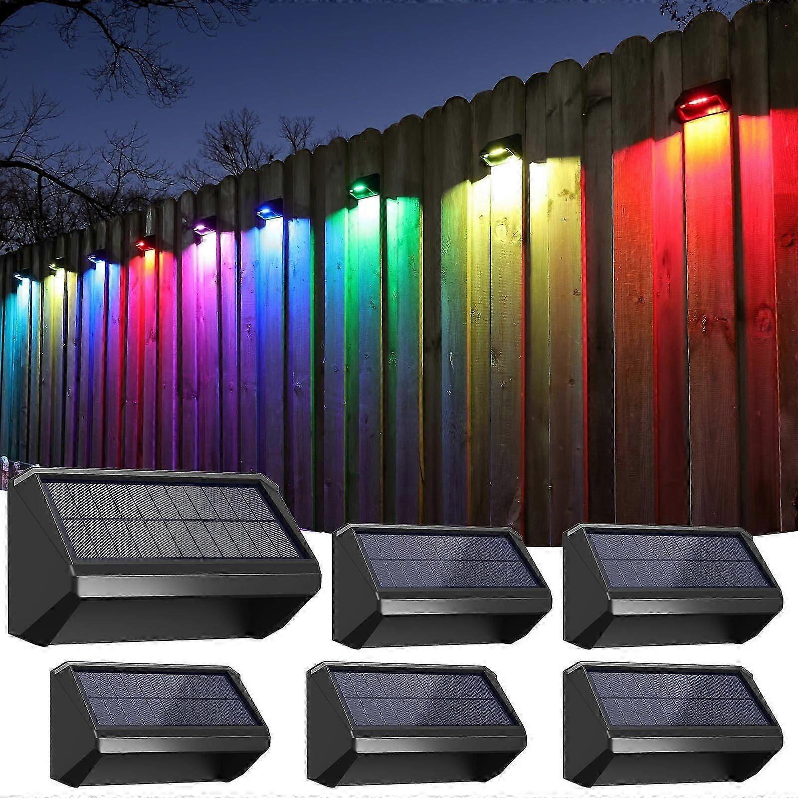 solar fence lights waterproof 6 pack with white and RGB modes