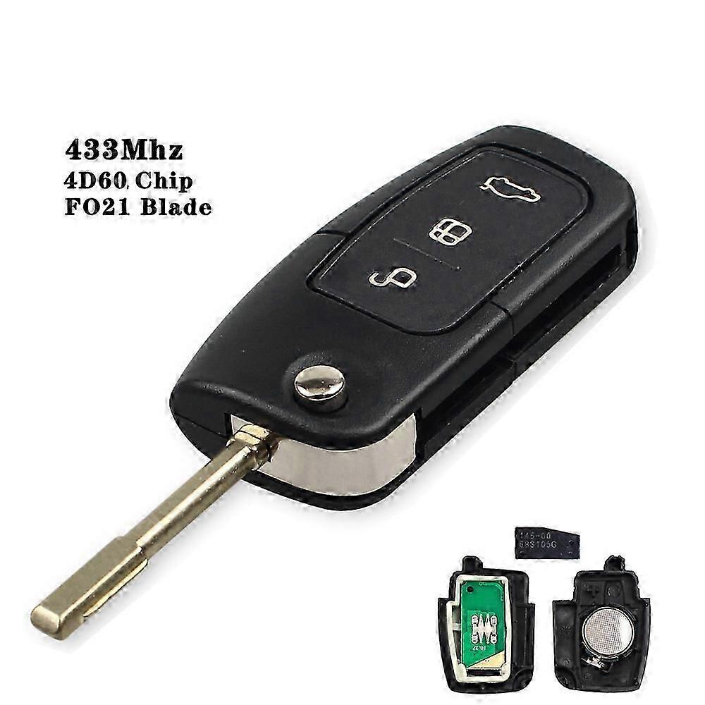 ASK 433MHz 4D63/4D60 Chip Remote Key für Ford Focus 3 Mondeo C Max S Max Galaxy Fiesta HU101 / FO21 Blade Case 3 Tasten