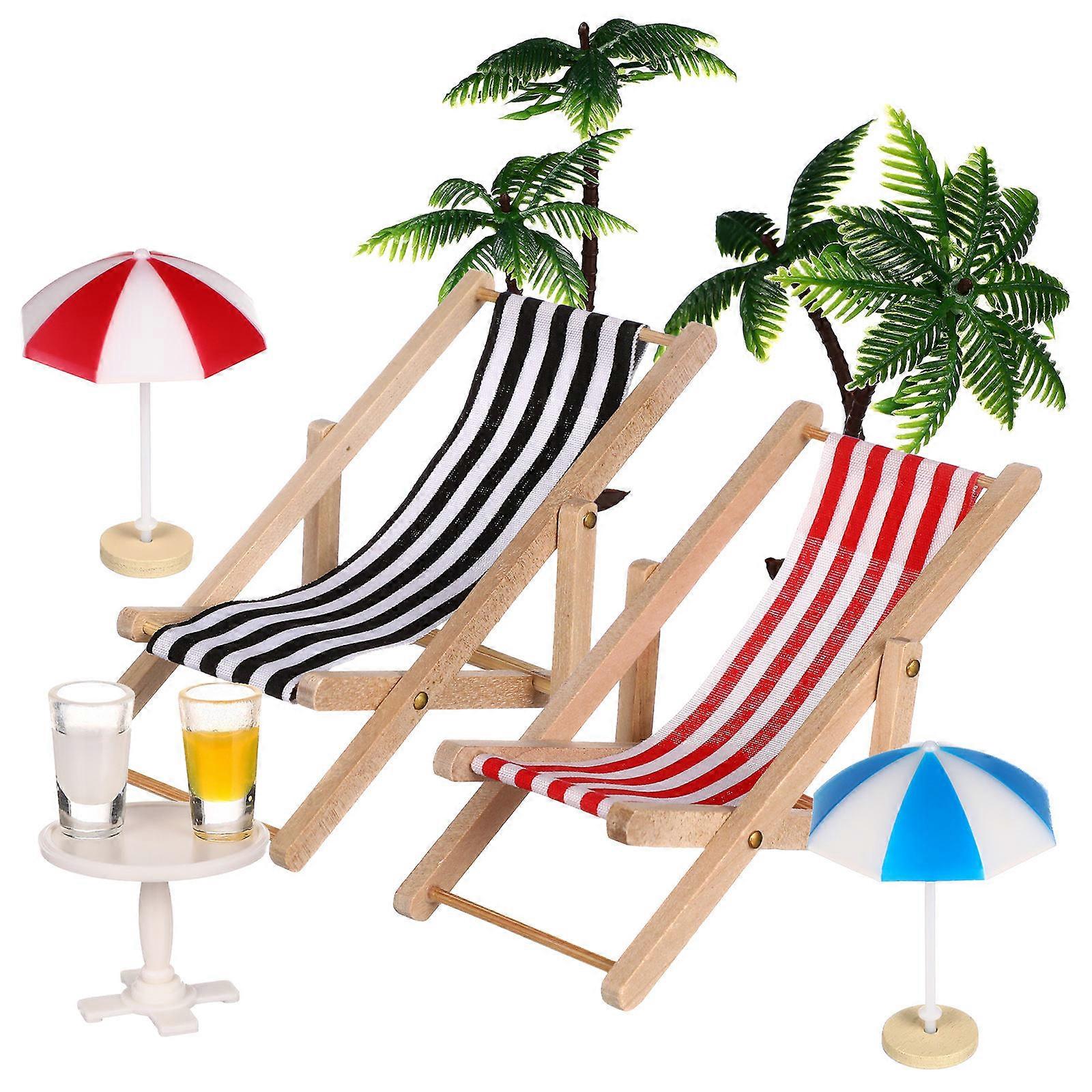 Beach Micro Landscape Miniature Set for Decoration with Miniature Palm Trees and Beverages