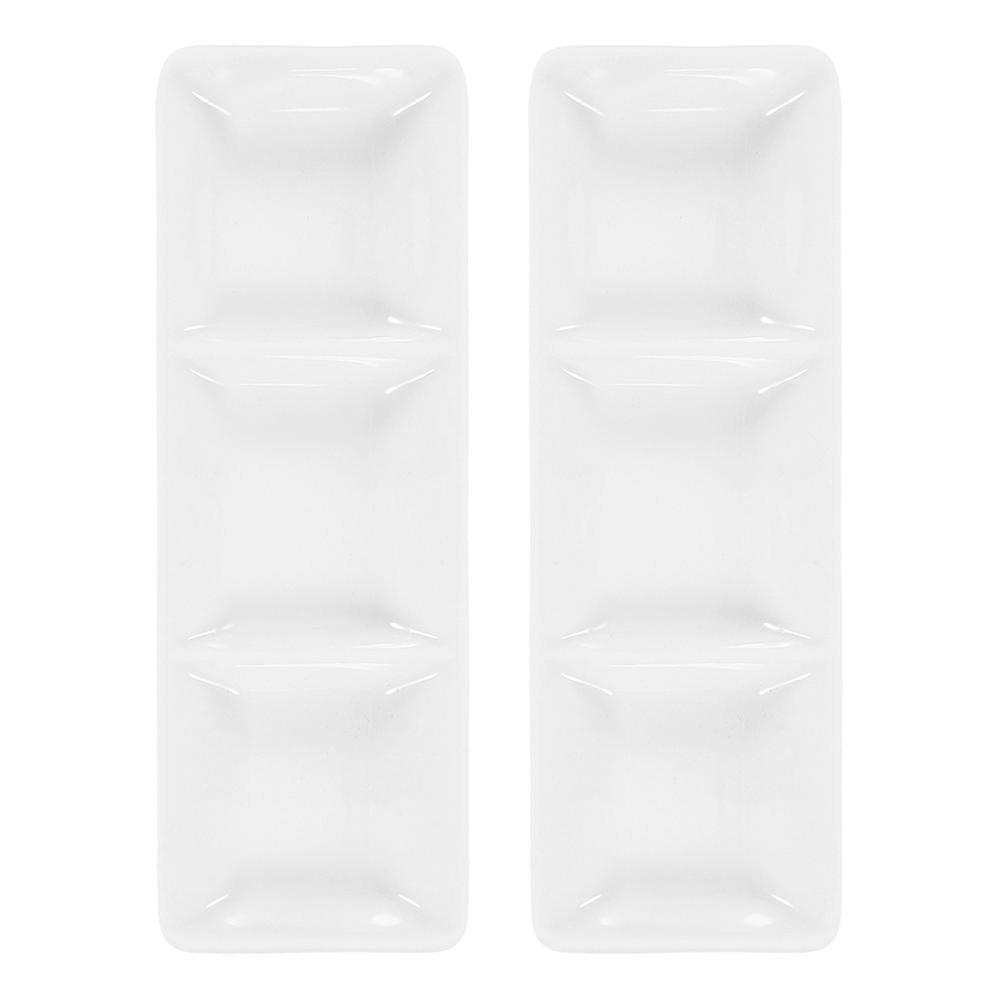 Divided Ceramic Sauce Dish for Holding Appetizer 6Pcs White Tray