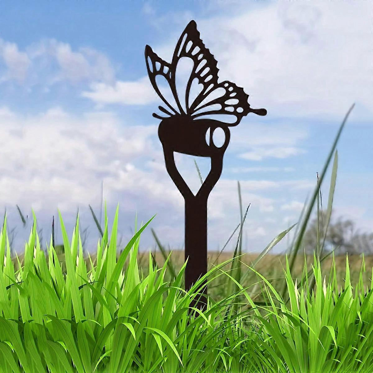 1PC Decorative Butterfly Metal Garden Stake Ornament Sculpture for Lawn Yard