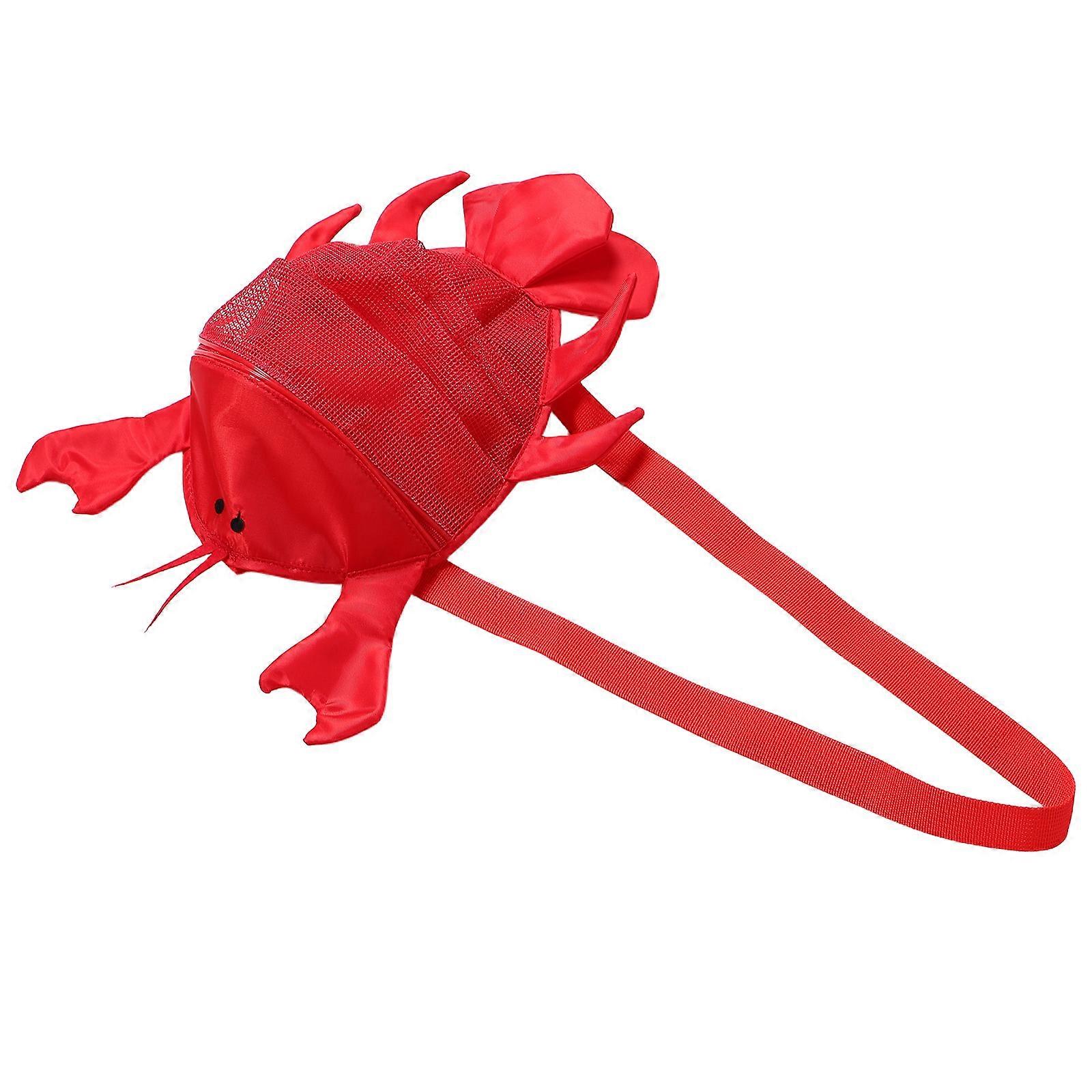 Kids Lobster Shaped Mesh Beach Bag for Collecting Seashells Red