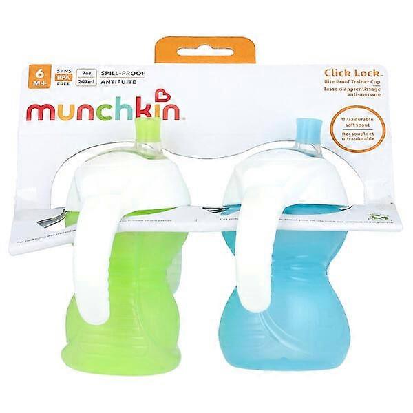 Munchkin, Click LockÃÂ¢ÃÂÃÂ¢, Bite Proof Trainer Cup, 6 Months+, Light Green & Light Blue, 2 Count, 7 oz (207 ml) Each