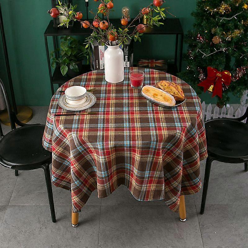 Toalha de mesa xadrez de algodão e linho para mesa de jantar, decoração de Natal, à prova d'água, resistente a manchas, fácil de limpar