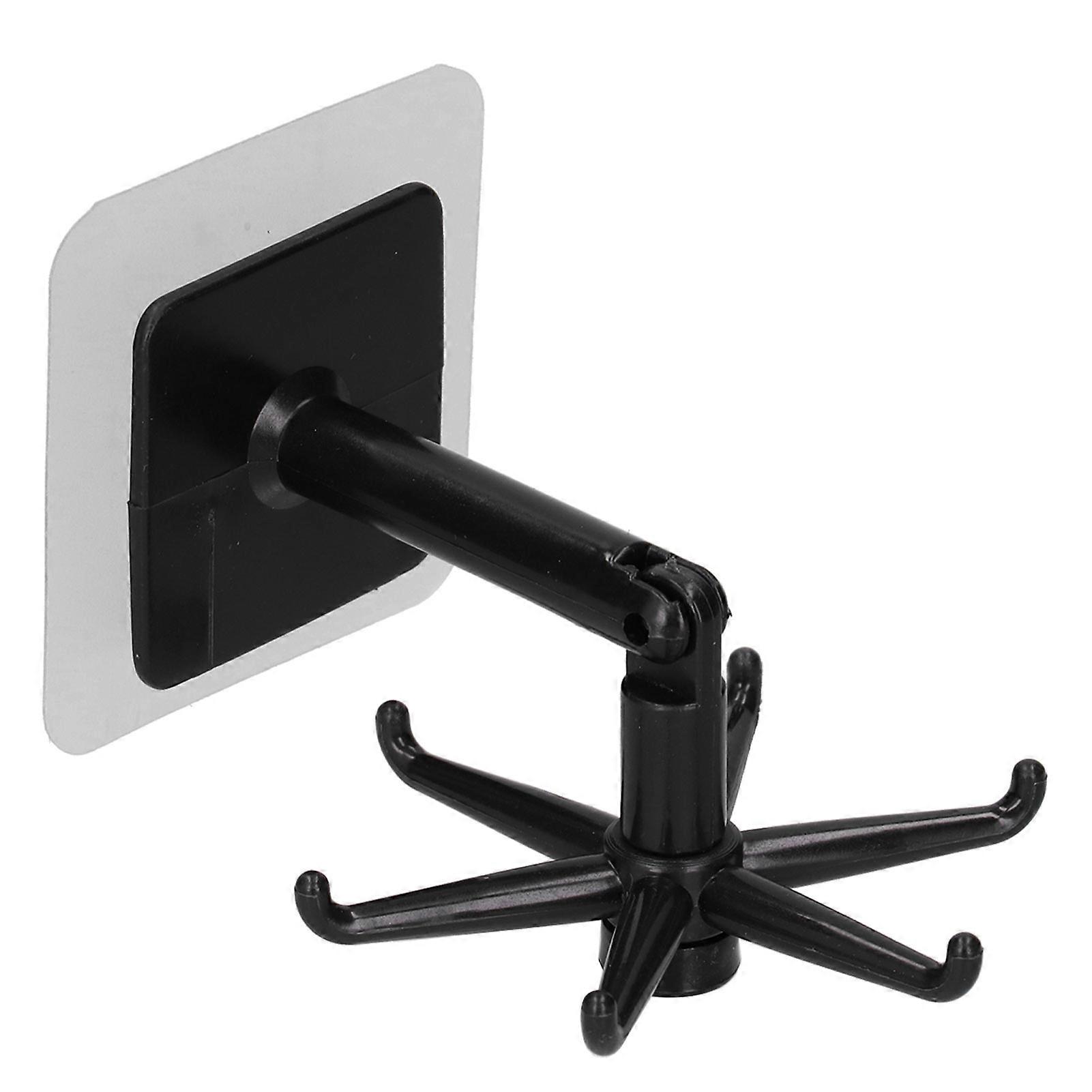 No Punch Unique Shape Hook Rotatable Storage Holder Wall Hanger for Home Bathroom(Black )