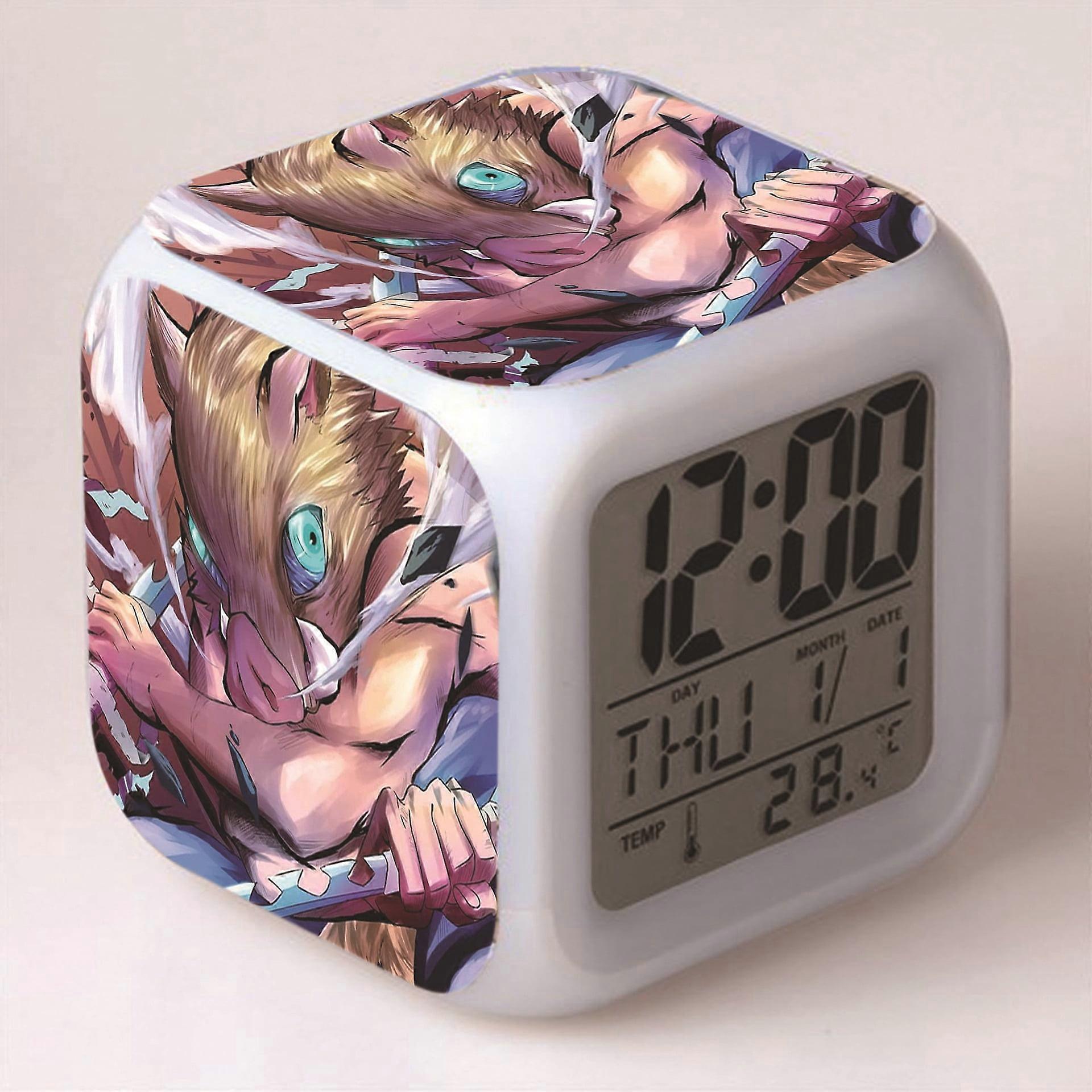 HANNTAOO Kids Digital Alarm Clock with Demon Slayer Pattern, 7 Color LED, Thermometer, Night Light - Compatible with A93-1098 HTNL#1201
