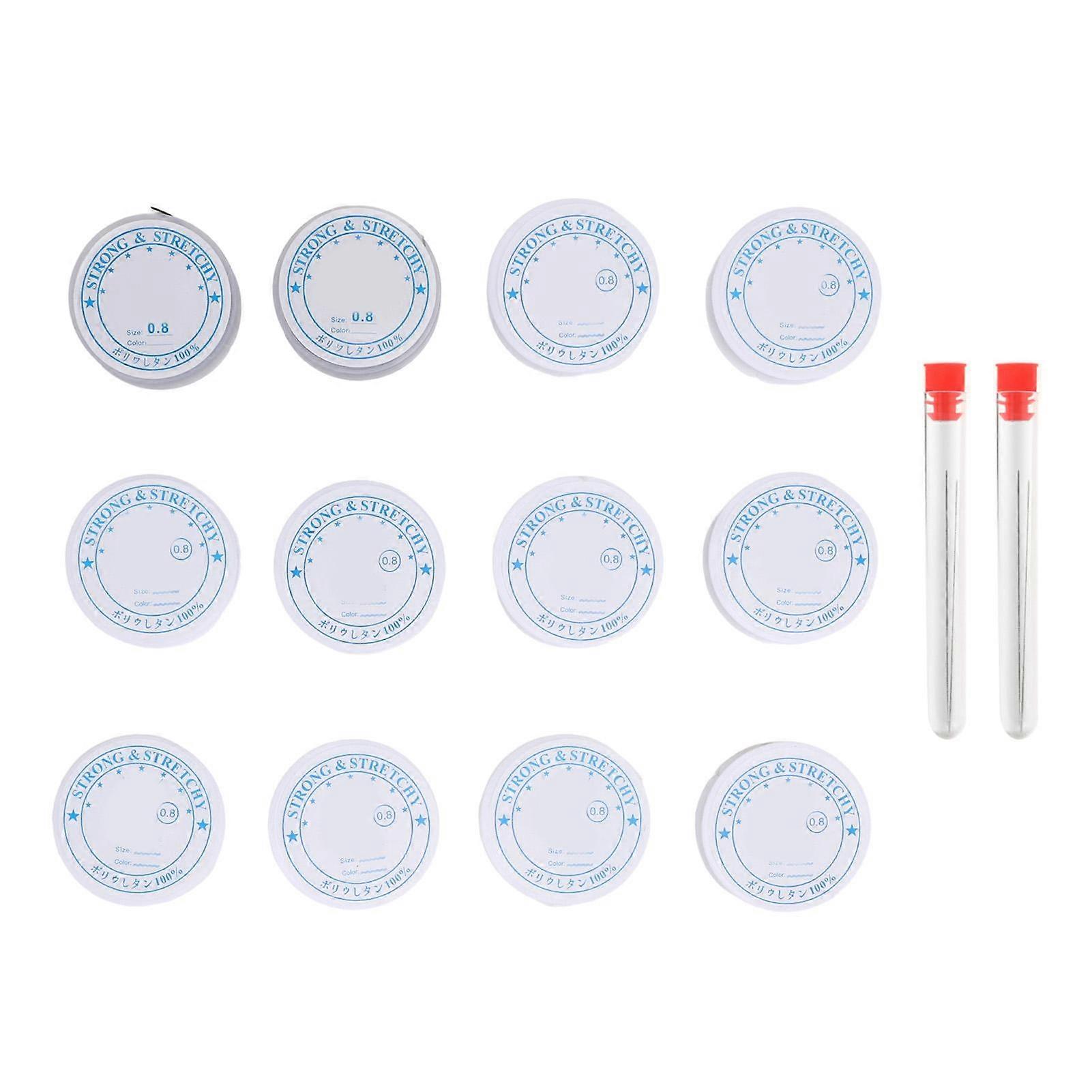 12 Rolls 0.8mm Beading Thread Transparent and Black Elastic Bracelet Cords Stretch String Needles