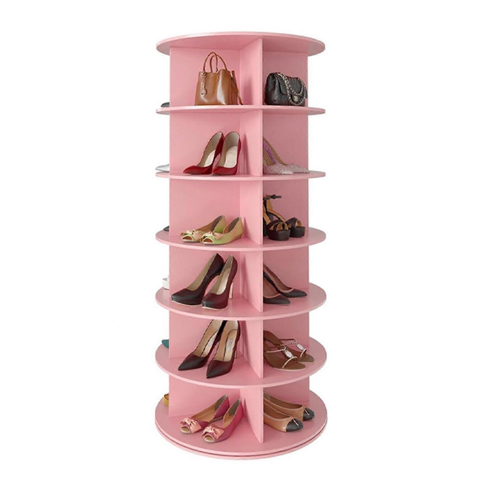 360° Rotating Shoe Rack Organizer with 6 Tiers for Space Saving Storage in Pink
