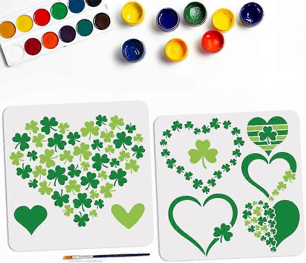 2pcs Clover Love Heart Stencil 11.811.8inch with Paint Brush 8 Heart Patterns Shamrock Stencil Reusable Love Templates for St Patrick's Day Valentine'