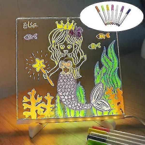 Led Note Board With 7 Colors Pen, Glowing Acrylic Dry Erase Board With Led Light & Stand, Light Up Diy Message Board Desk Whiteboard